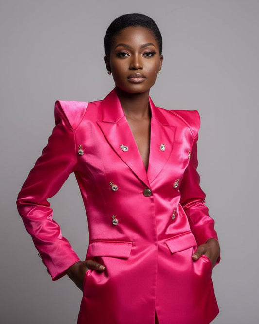 Hot Pink Pearl-Embellished Power Suit