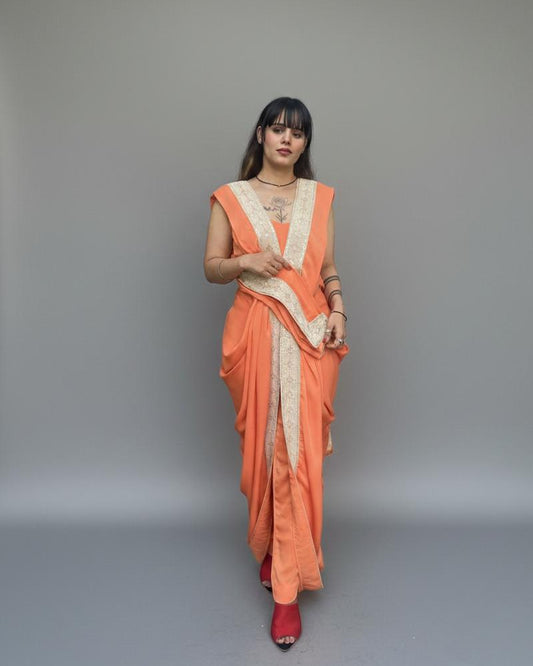 Peach Dual-Drape Double-Sided Saree