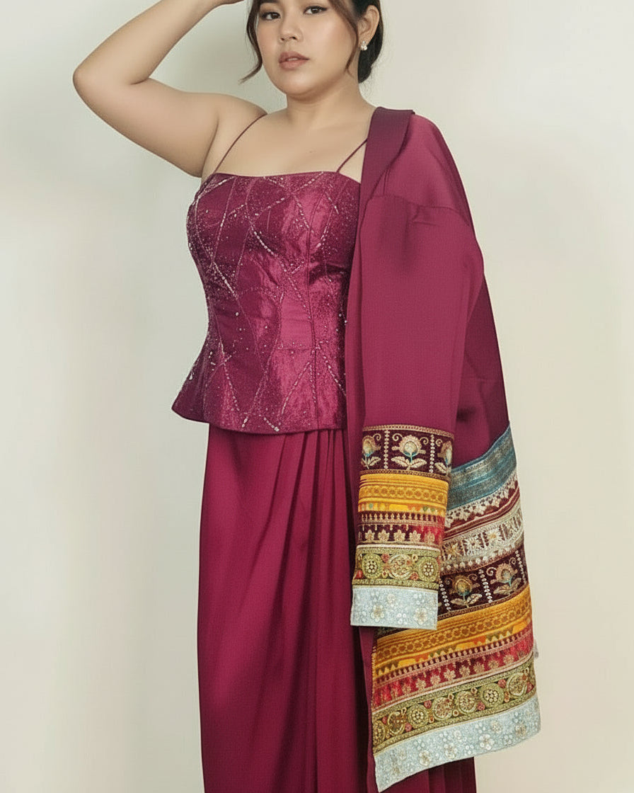 Burgundy Fusion Corset Co-Ord Set