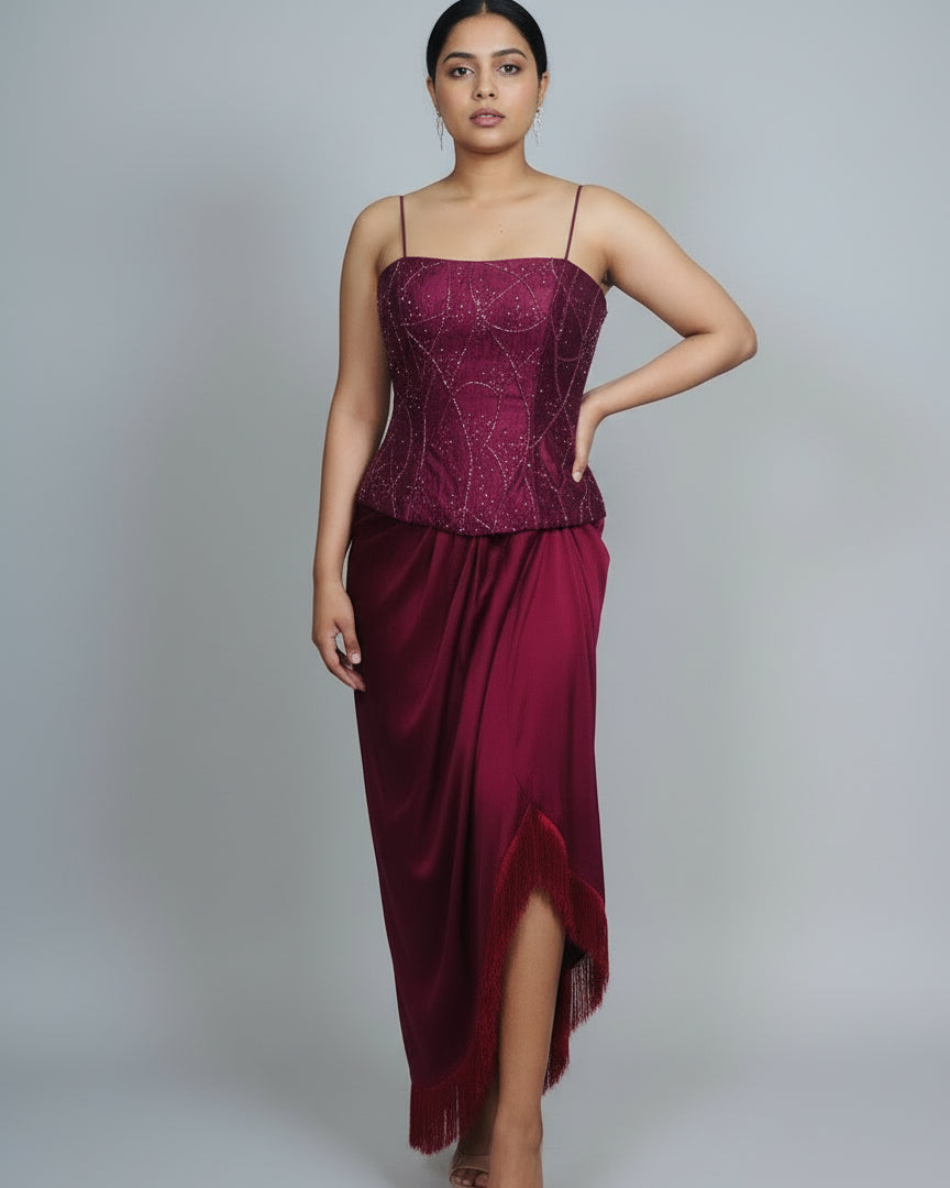 Burgundy Fusion Corset Co-Ord Set