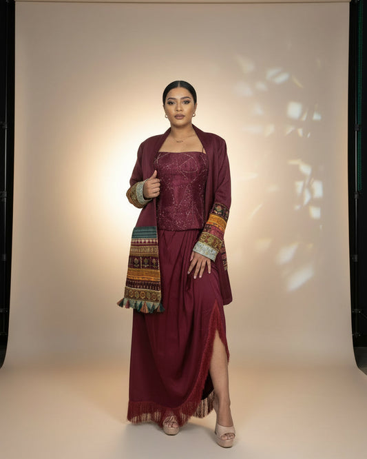 Burgundy Fusion Corset Co-Ord Set