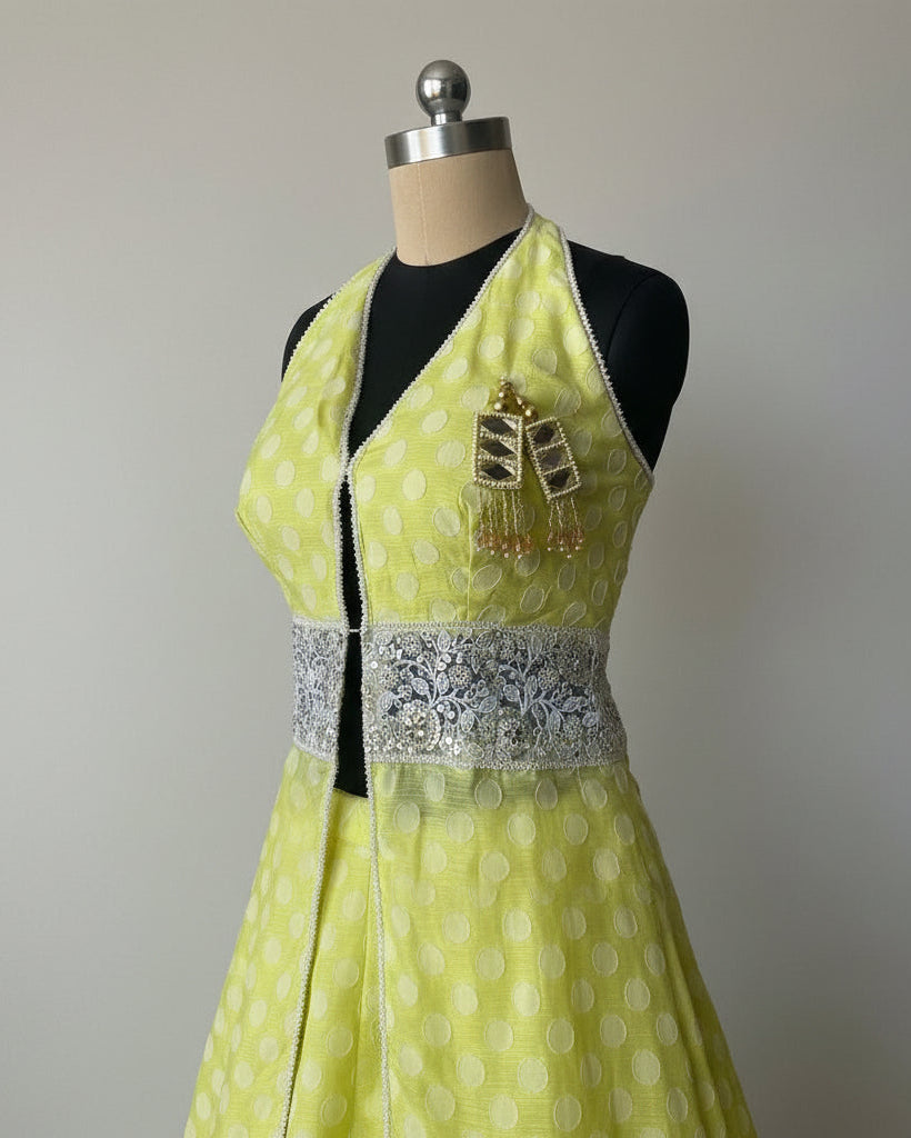 Polka Dot Halter Neck Kurti Set with Flared Palazzo Pants