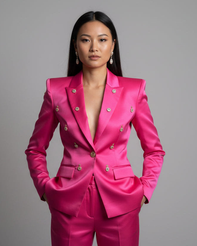 Hot Pink Pearl-Embellished Power Suit