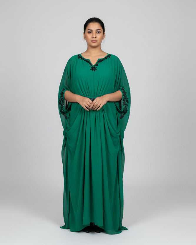Embroidered Chiffon Kaftan Maxi Dress