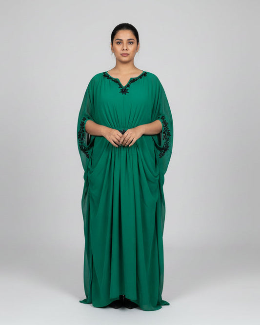 Embroidered Chiffon Kaftan Maxi Dress
