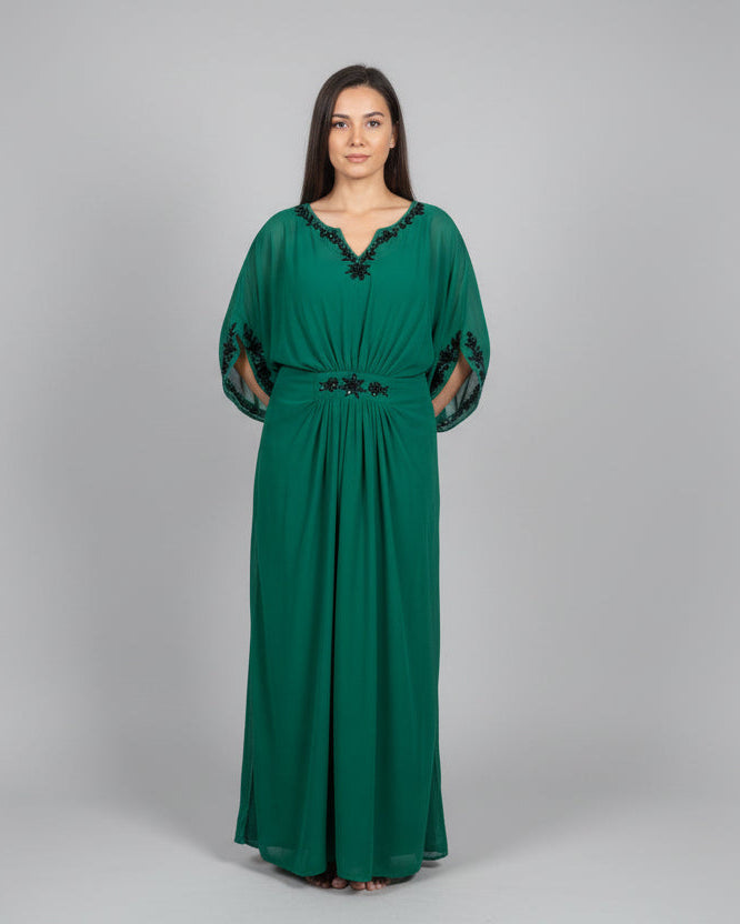 Embroidered Chiffon Kaftan Maxi Dress
