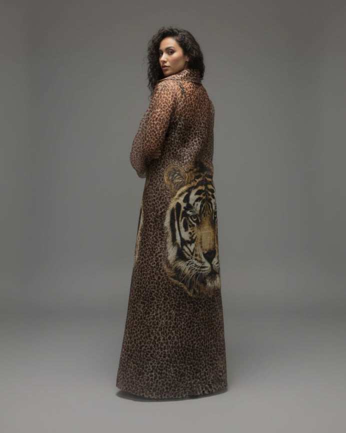 Indo-Western Black Satin Co-Ord Set with leopard Printed Shrug