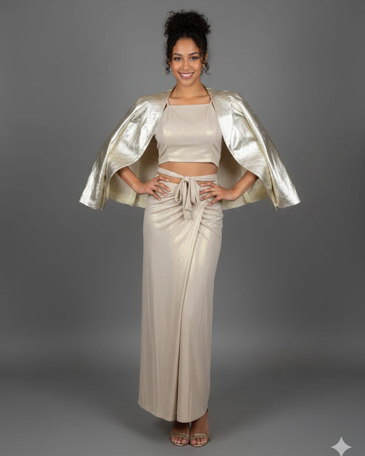 The Metallic Champagne Three-Piece Wrap Set