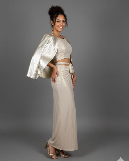 The Metallic Champagne Three-Piece Wrap Set