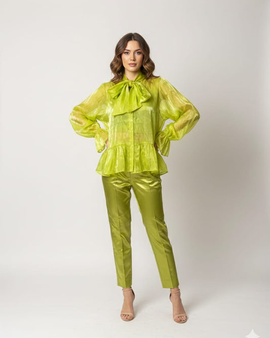 Neon Chartreuse Organza and Satin Co-ord Set