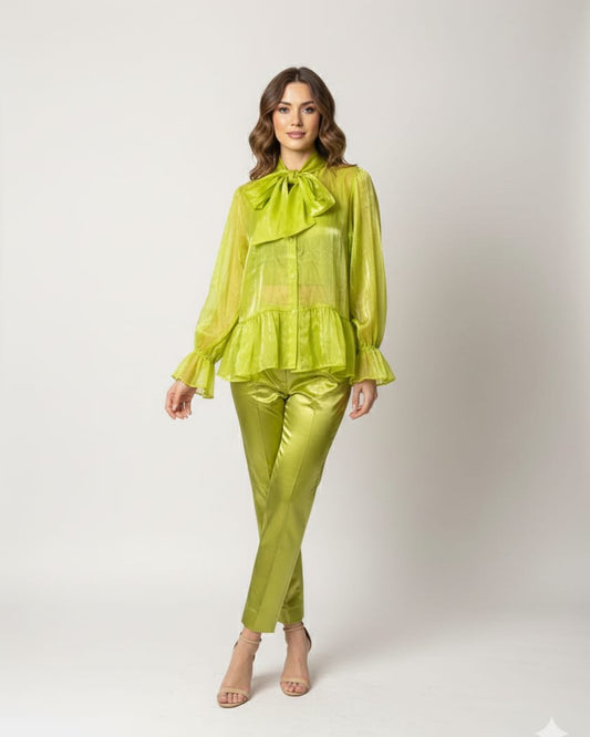 Neon Chartreuse Organza and Satin Co-ord Set