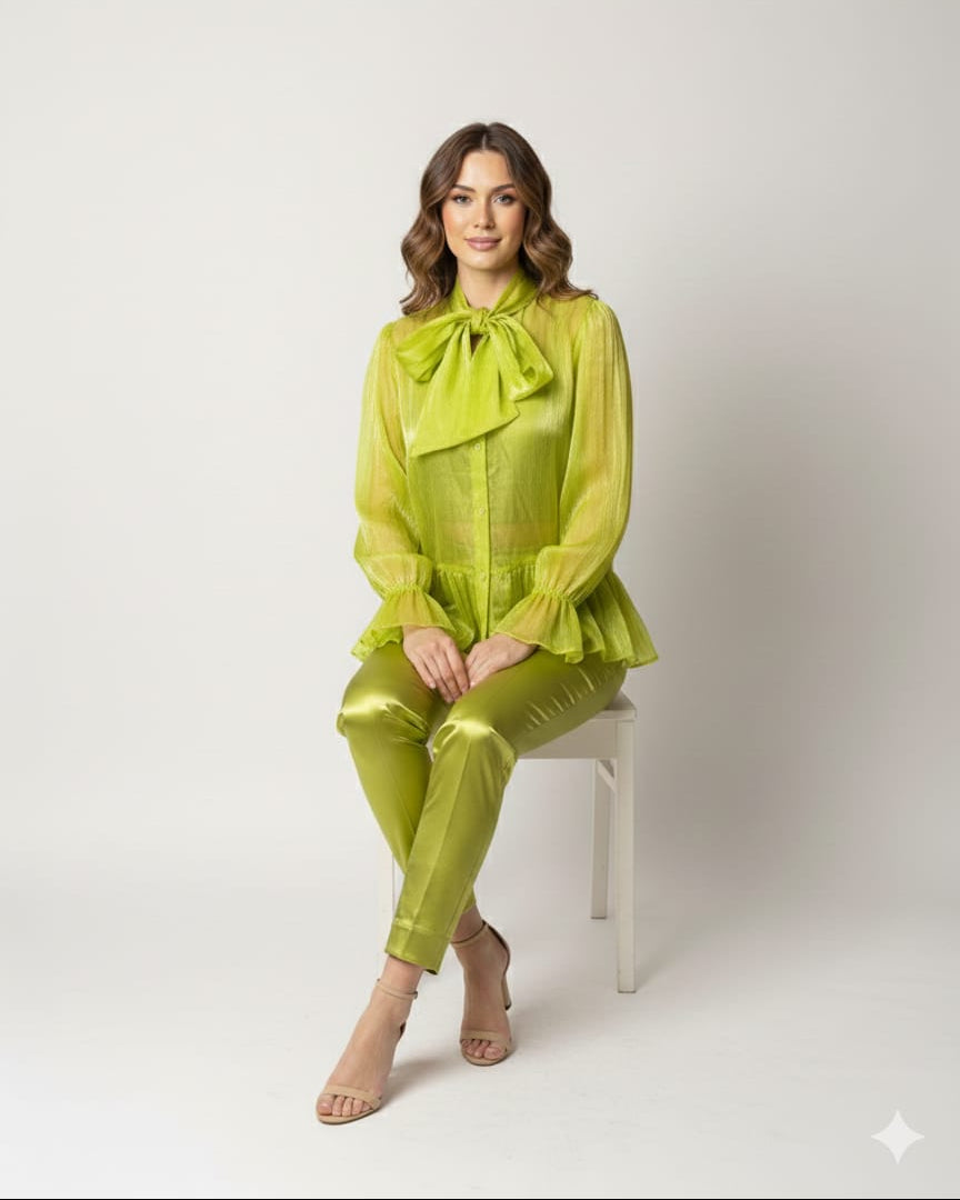Neon Chartreuse Organza and Satin Co-ord Set