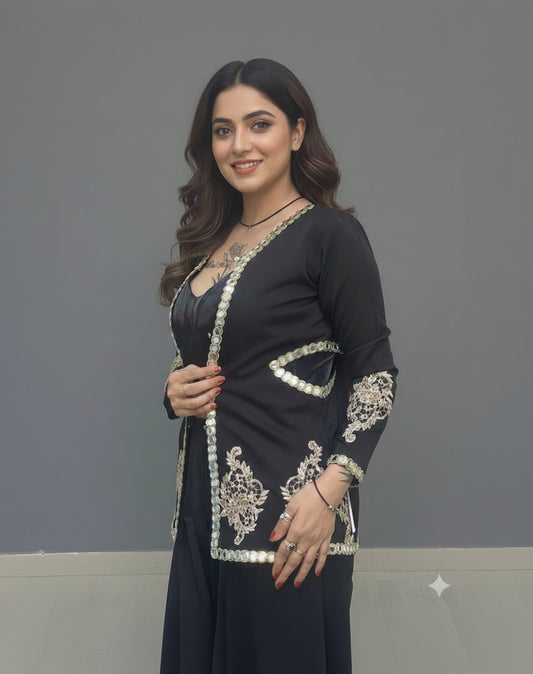 Embroidered Jacket Style Three-Piece Fusion Co-ord Set