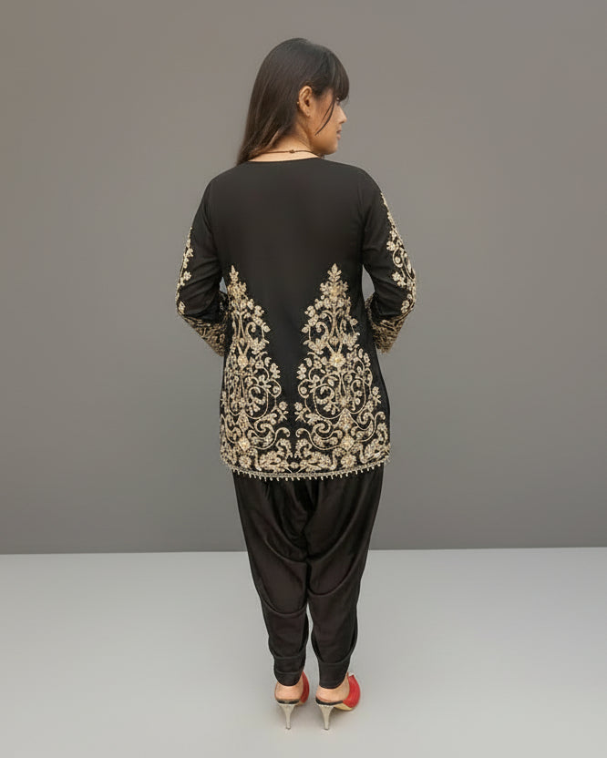 Embroidered Jacket Style Three-Piece Fusion Co-ord Set