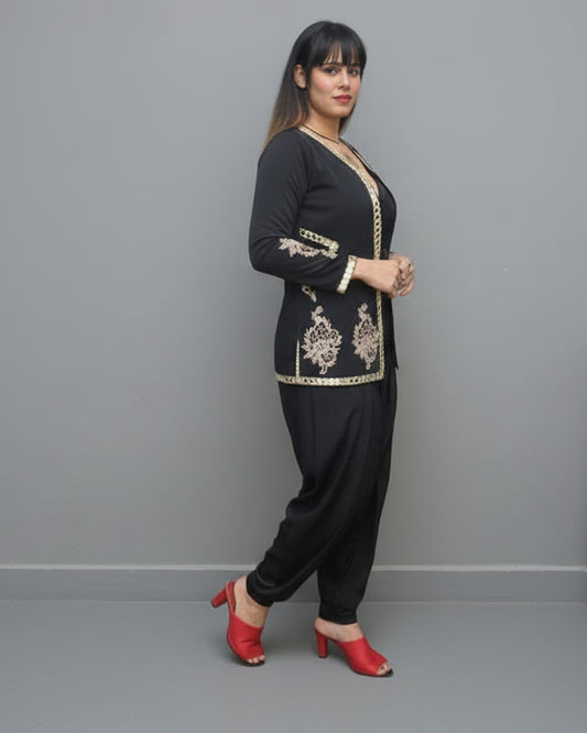 Embroidered Jacket Style Three-Piece Fusion Co-ord Set