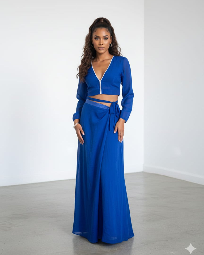 Midnight Majesty" Wrap-Style Chiffon 2 peice