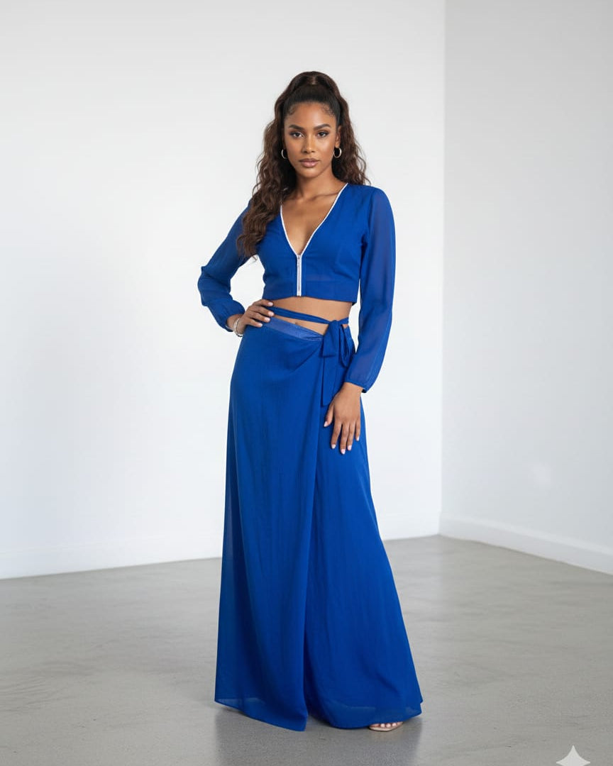 Midnight Majesty" Wrap-Style Chiffon 2 peice