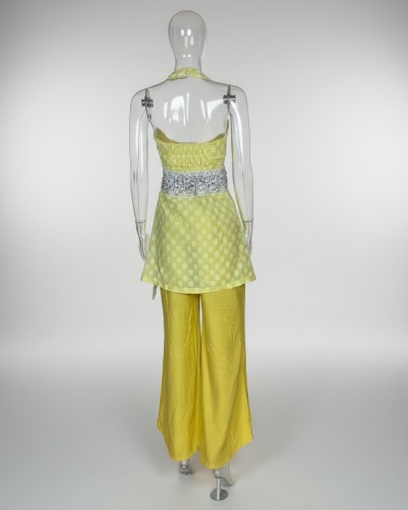 Polka Dot Halter Neck Kurti Set with Flared Palazzo Pants