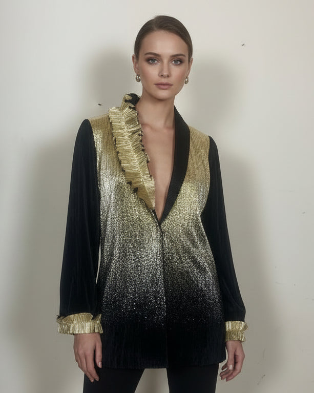 Midnight  metallic Golden Shimmer Panel Blazer
