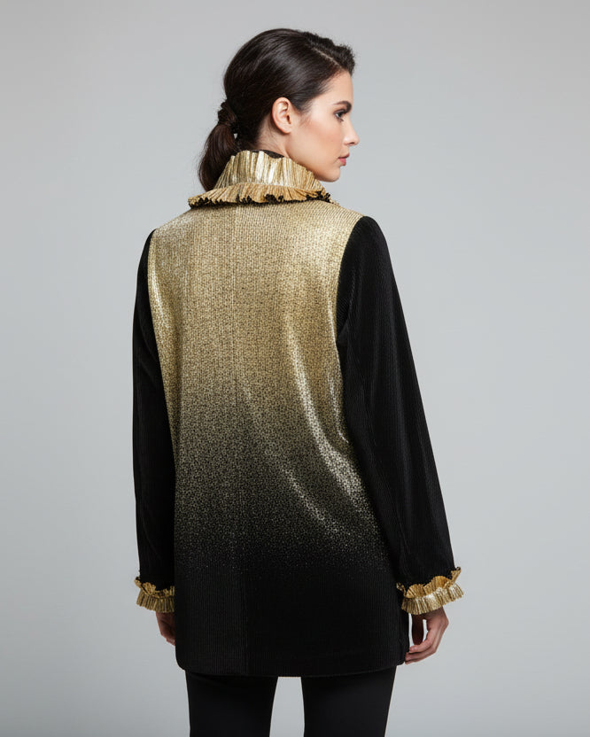 Midnight  metallic Golden Shimmer Panel Blazer